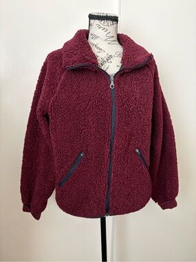 JoyLab Burgundy Teddy Sherpa Zip Jacket